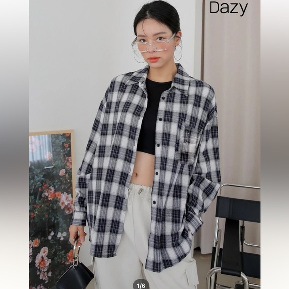 SHEIN Black and White Plaid Botton up Shirt - Picture 1 of 2